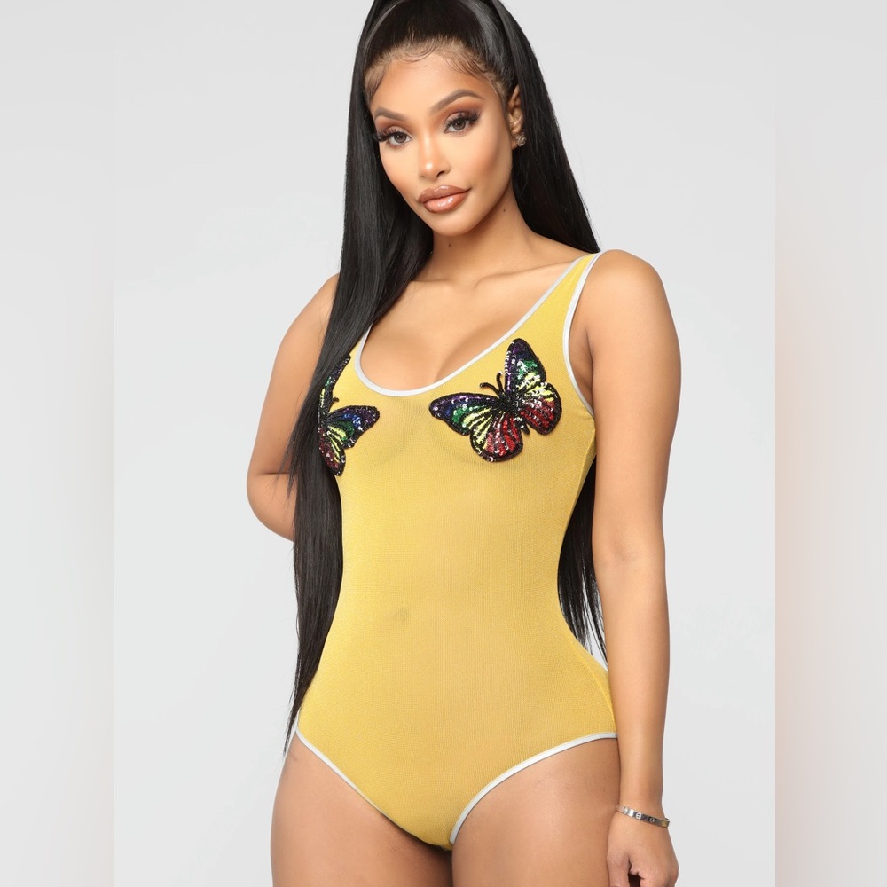 Yellow Butterfly Embellished Women's Top
